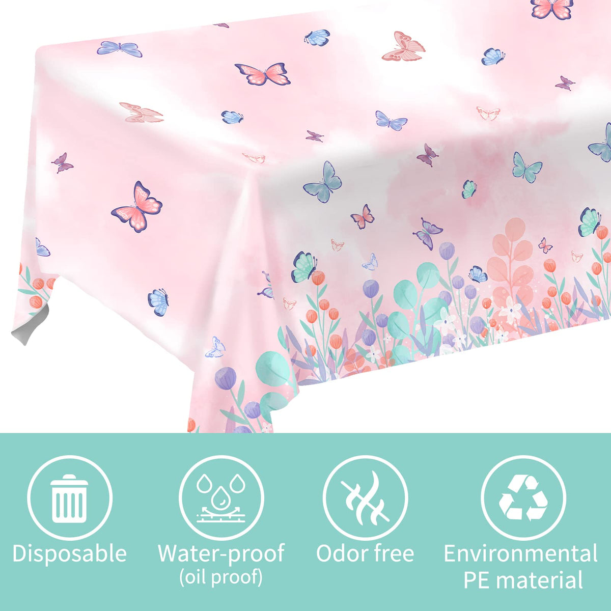 Gatherfun Butterfly tablecloth 54x108 inches protects surfaces and simplifies cleanup