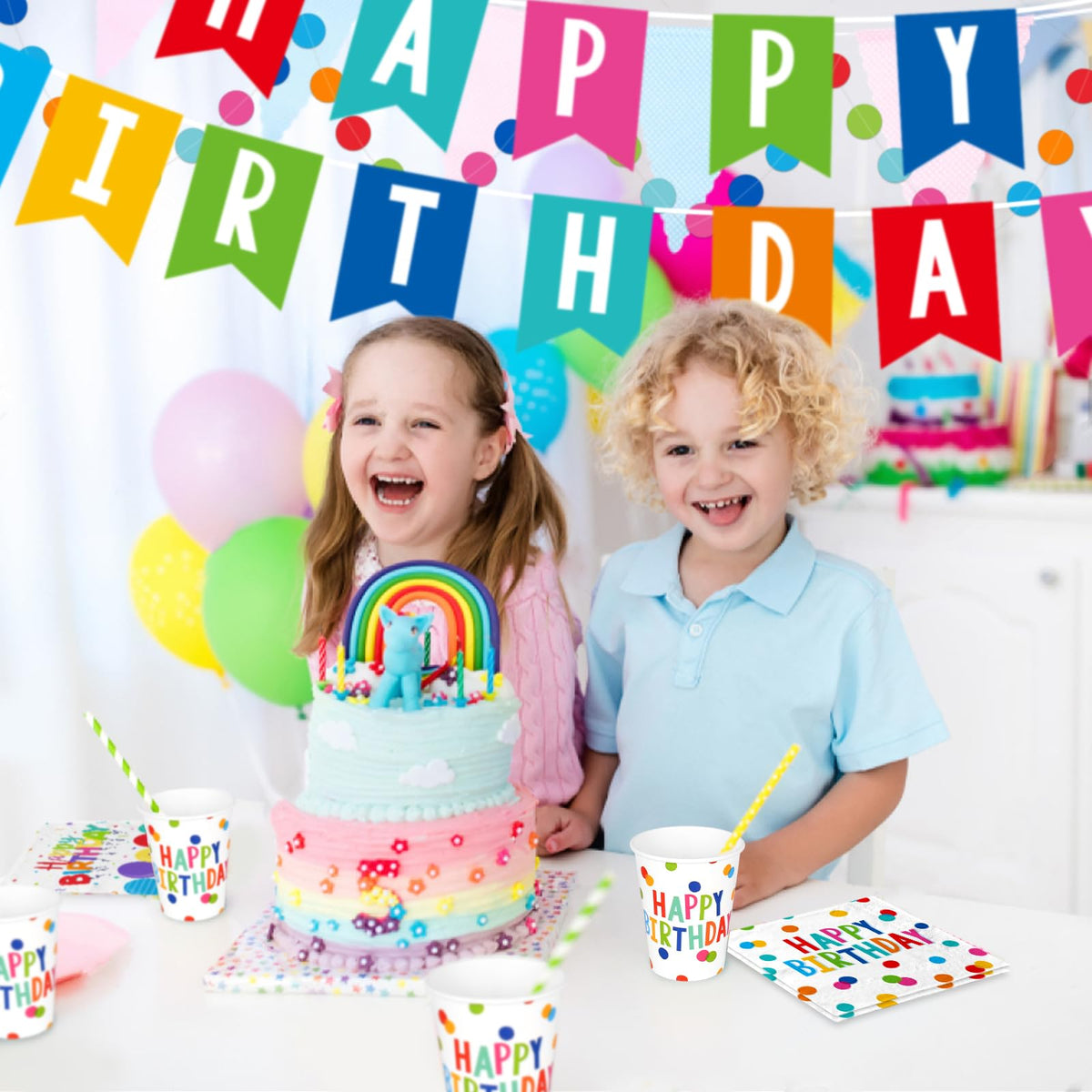 Gatherfun colorful circle garland brightens the party space.