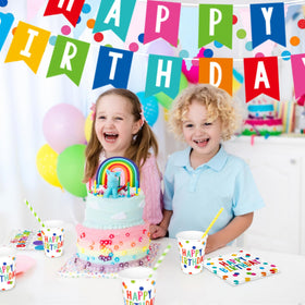 Gatherfun colorful circle garland brightens the party space.