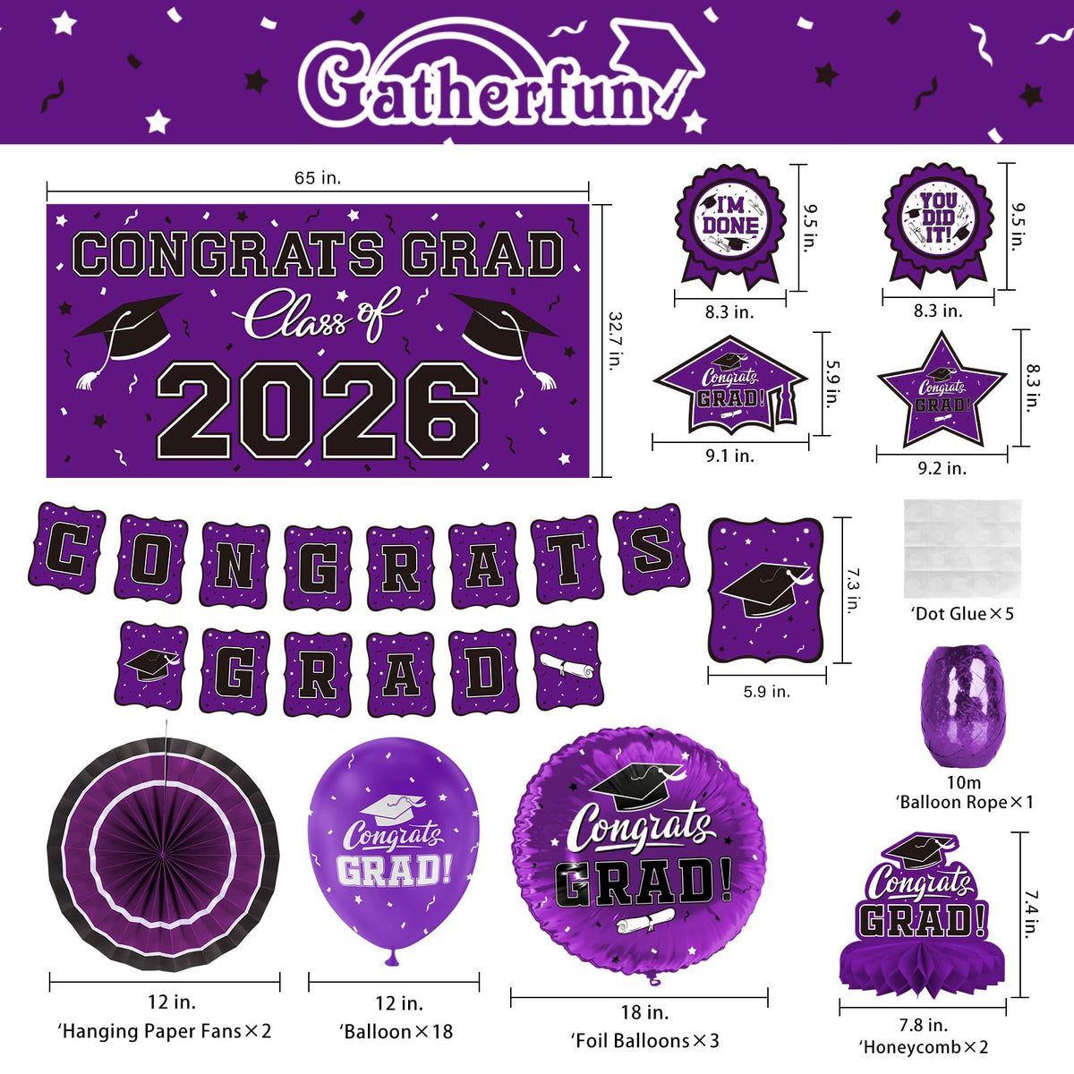 Gatherfun congrats grad balloons add purple accents for festive graduation decor
