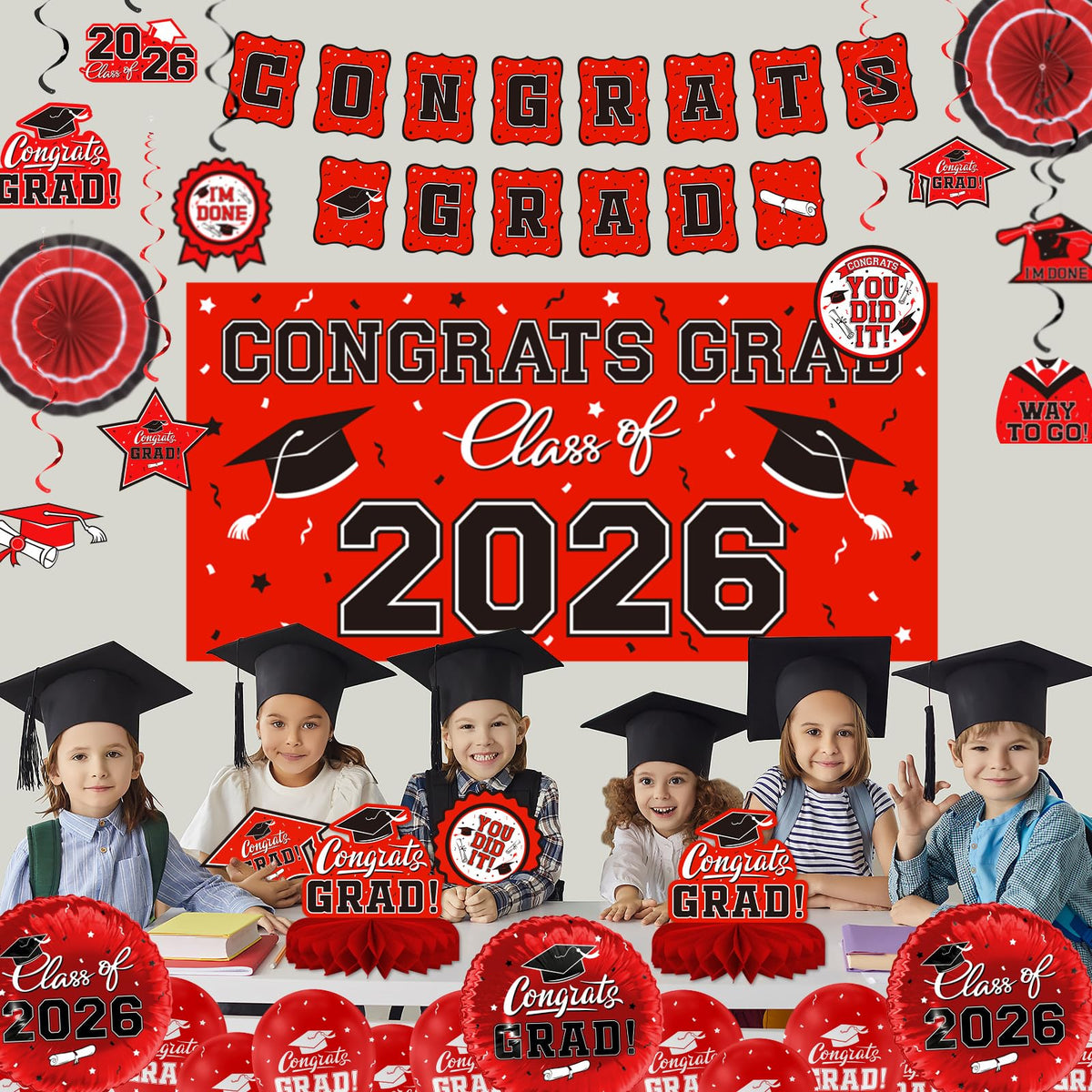 Gatherfun congrats grad balloons elevate centerpiece celebrations.