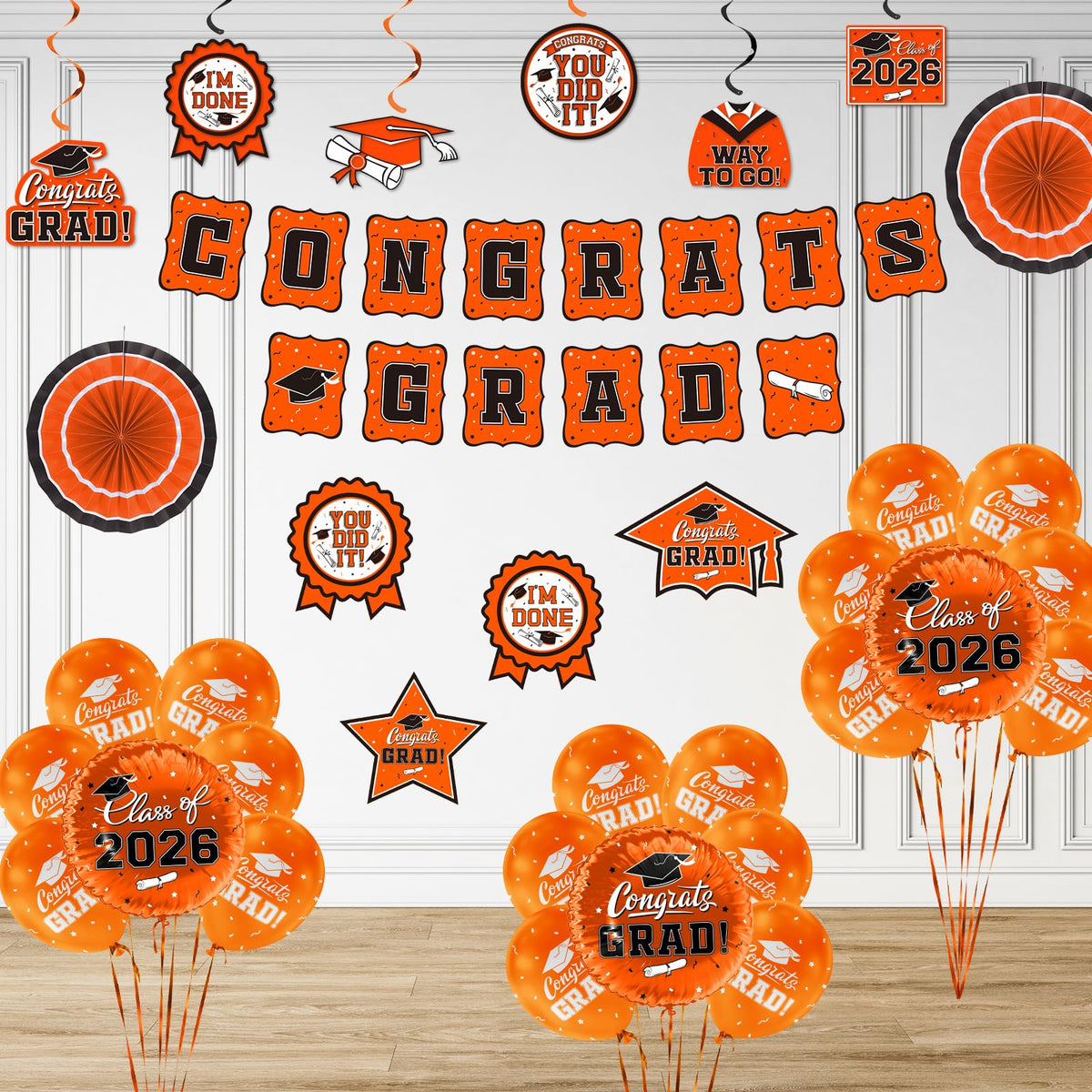 Gatherfun five-foot orange grad banner provides a bold centerpiece backdrop