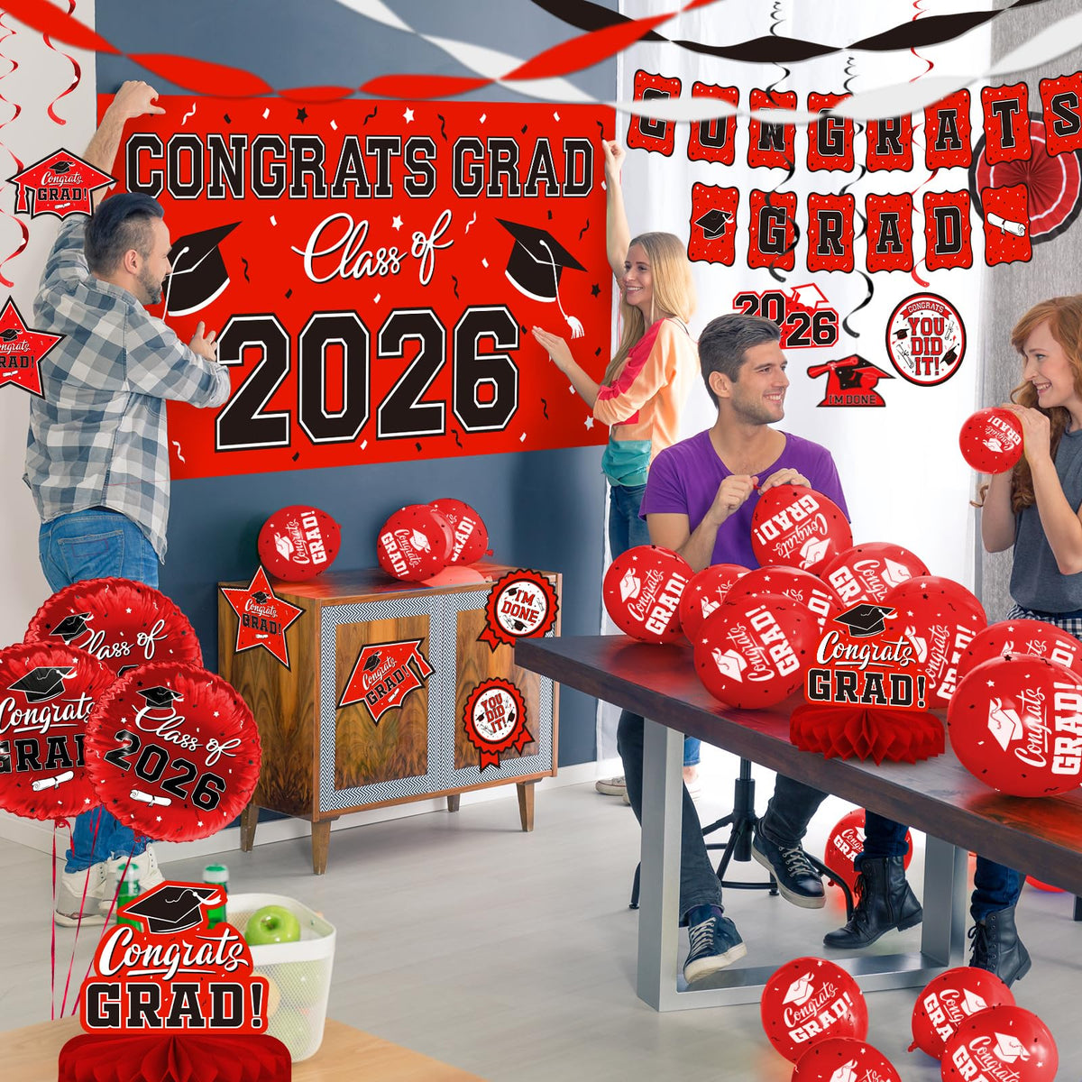 Gatherfun graduation cutout cards add festive wall accents.