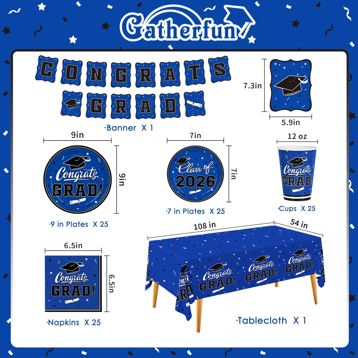Gatherfun graduation dessert plates 7-inch blue ideal for sweet treat display
