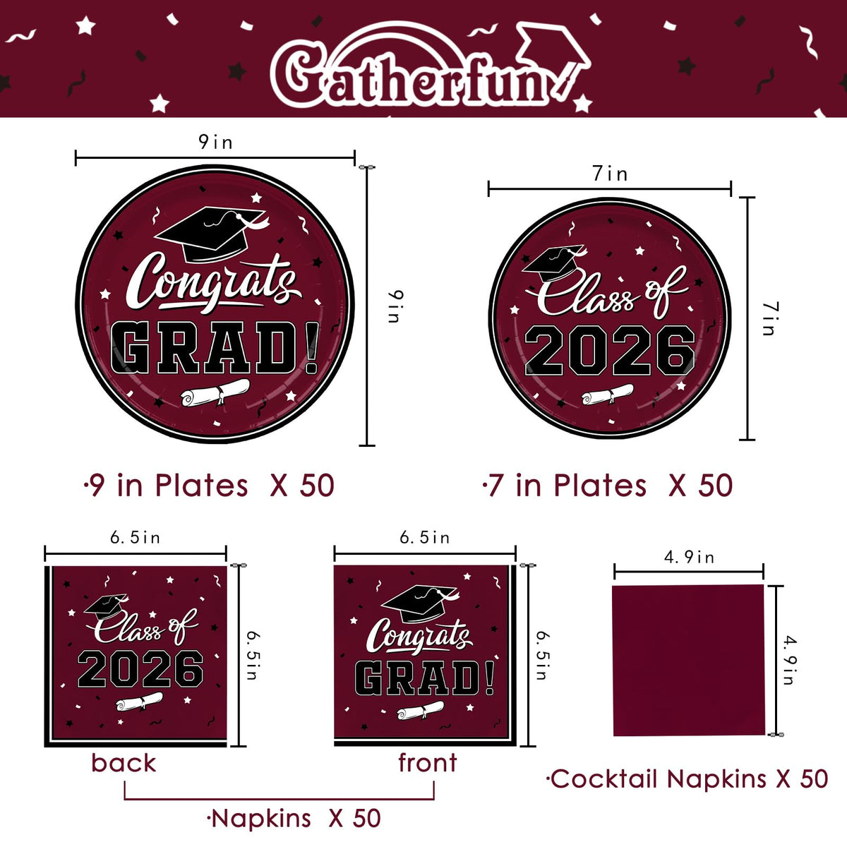 Gatherfun graduation dessert plates maroon 7in for stylish treats