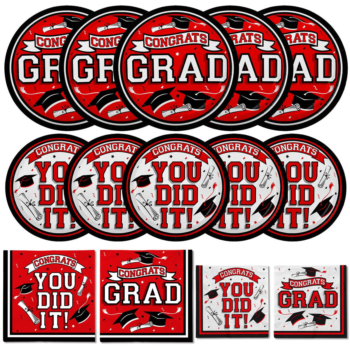 Gatherfun graduation dinner plate 9inch with red Congrats Grad text for easy party setup