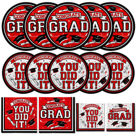 Gatherfun graduation dinner plate 9inch with red Congrats Grad text for easy party setup