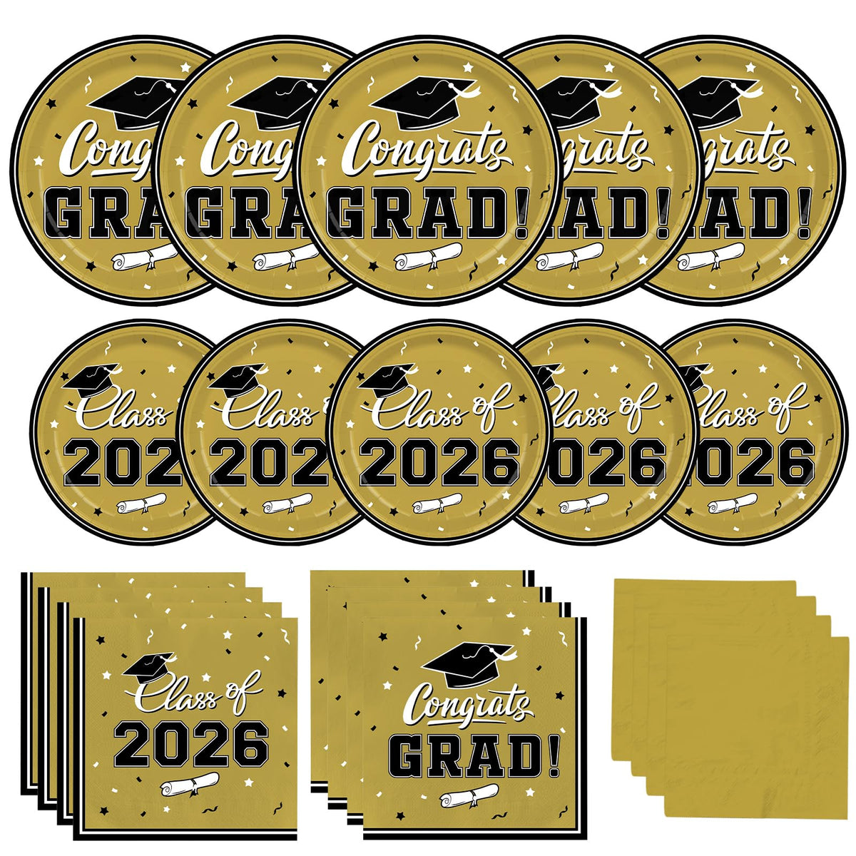 Gatherfun graduation dinner plates 9-inch, gold design for sturdy serving