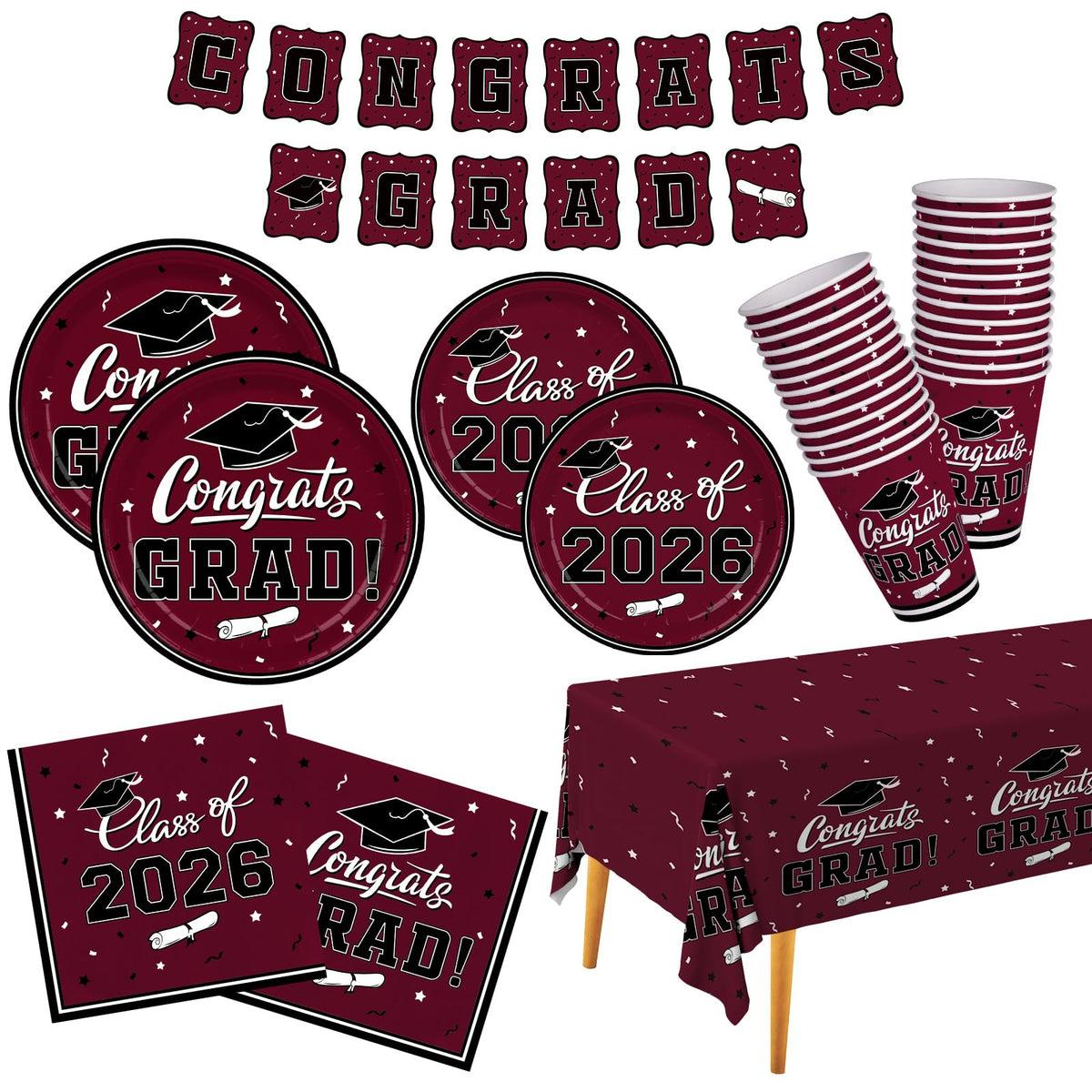 Gatherfun graduation dinner plates 9in showcase sturdy maroon tableware for easy serving.