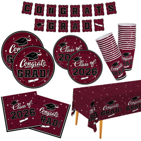 Gatherfun graduation dinner plates 9in showcase sturdy maroon tableware for easy serving.