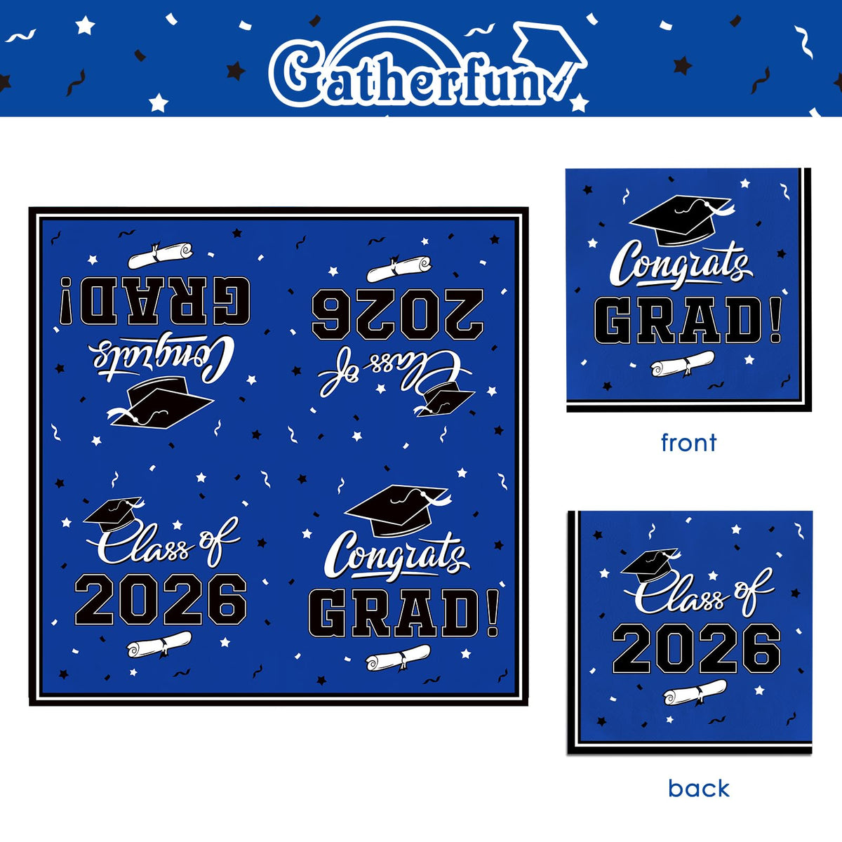 Gatherfun graduation eco-friendly packaging highlights safe, food-contact friendly party supplies.