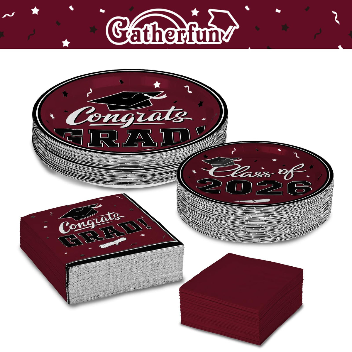 Gatherfun graduation luncheon napkins maroon 3-ply for quick cleanup