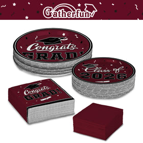 Gatherfun graduation luncheon napkins maroon 3-ply for quick cleanup