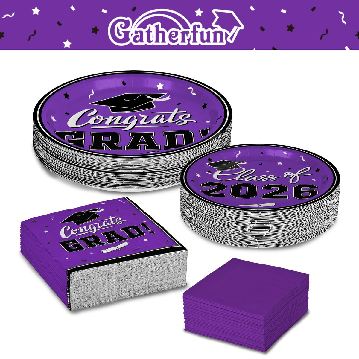 Gatherfun luncheon napkins in purple, 3-ply for sturdy handling