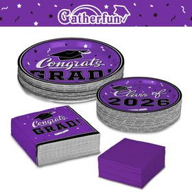 Gatherfun luncheon napkins in purple, 3-ply for sturdy handling