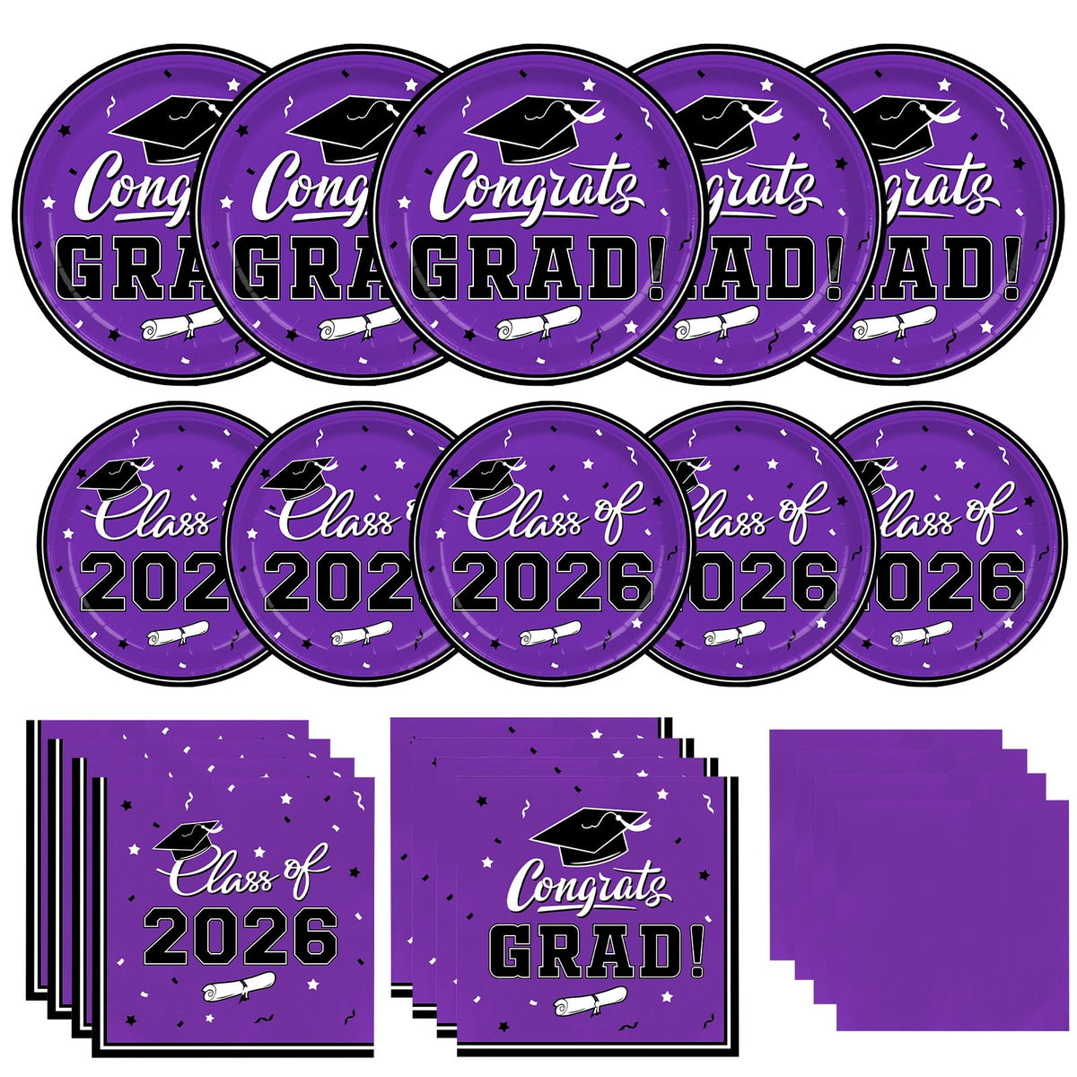 Gatherfun 9in purple graduation plates ready for easy serving at a grad party