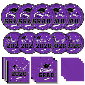 Gatherfun 9in purple graduation plates ready for easy serving at a grad party