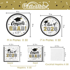Gatherfun graduation dessert plates in white and gold, perfect for sweet treats at celebrations