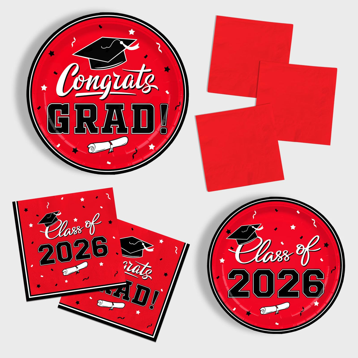 Gatherfun graduation red 3-ply cocktail napkins for drinks and bites.