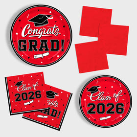 Gatherfun graduation red 3-ply cocktail napkins for drinks and bites.