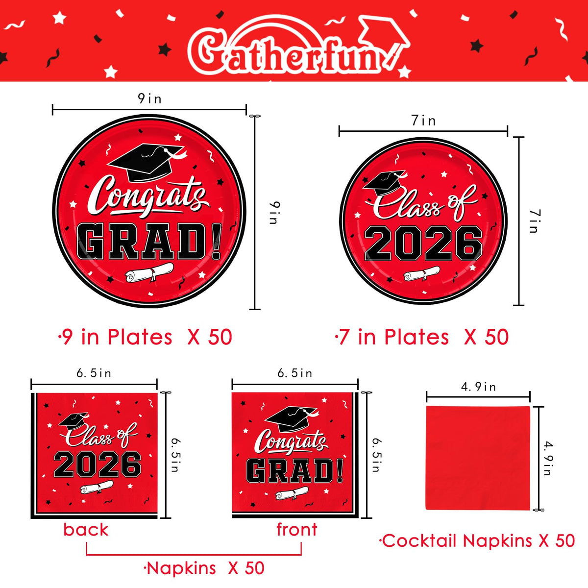 Gatherfun graduation red dessert plates 7 inch to enhance dessert stations.