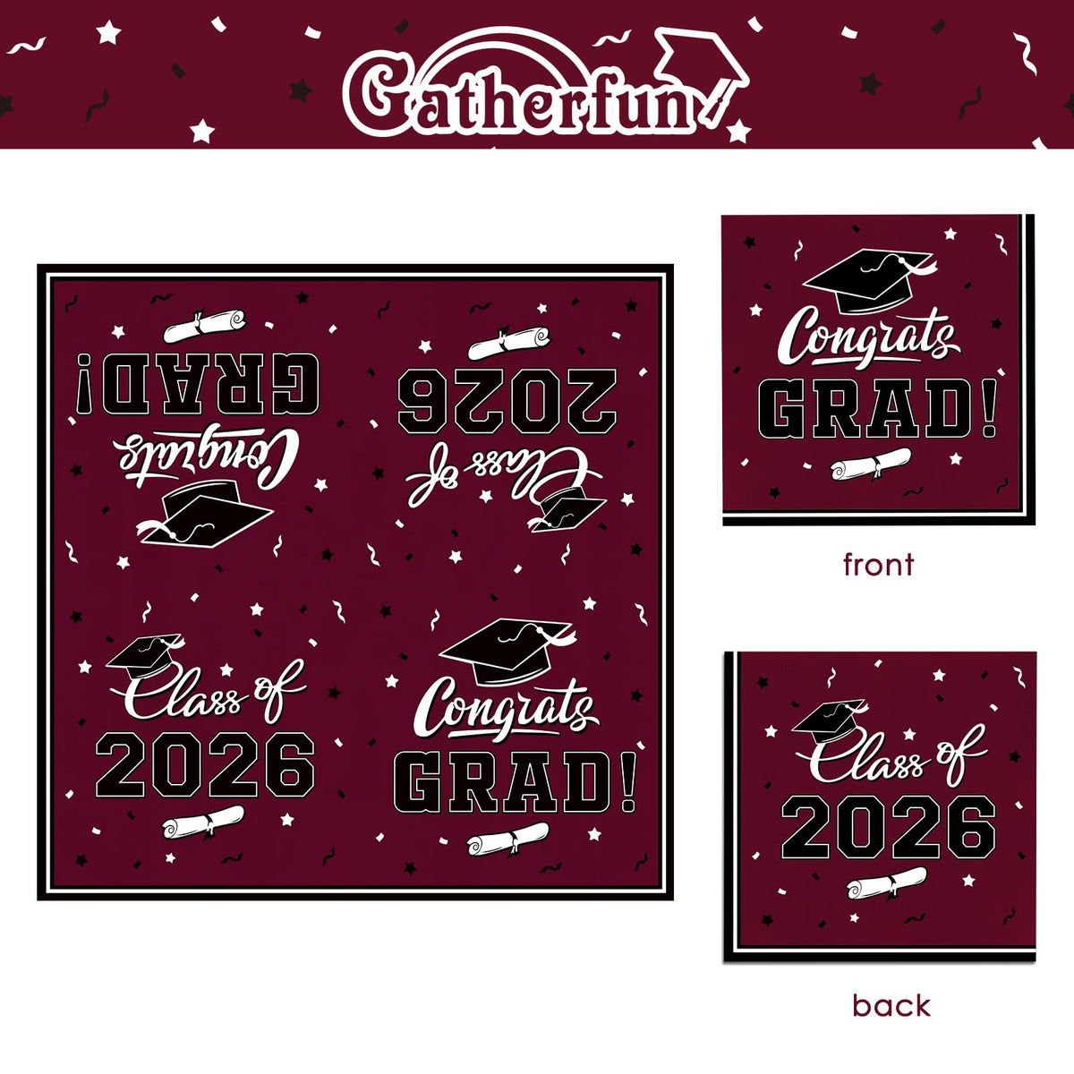 Gatherfun graduation maroon tableware set for simple party prep