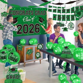 Gatherfun green 5ft Congrats Grad banner serves as a bold centerpiece.