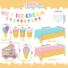 Gatherfun ice cream dinner plates show 10-inch size for sturdy party meals.