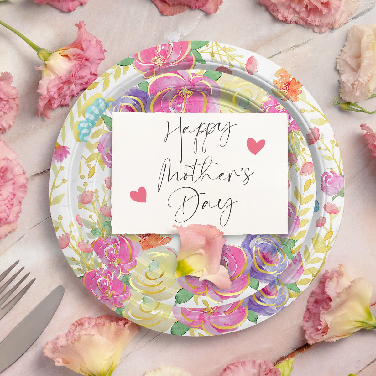 Gatherfun foil gold Love you Mom lettering adds a heartfelt table touch