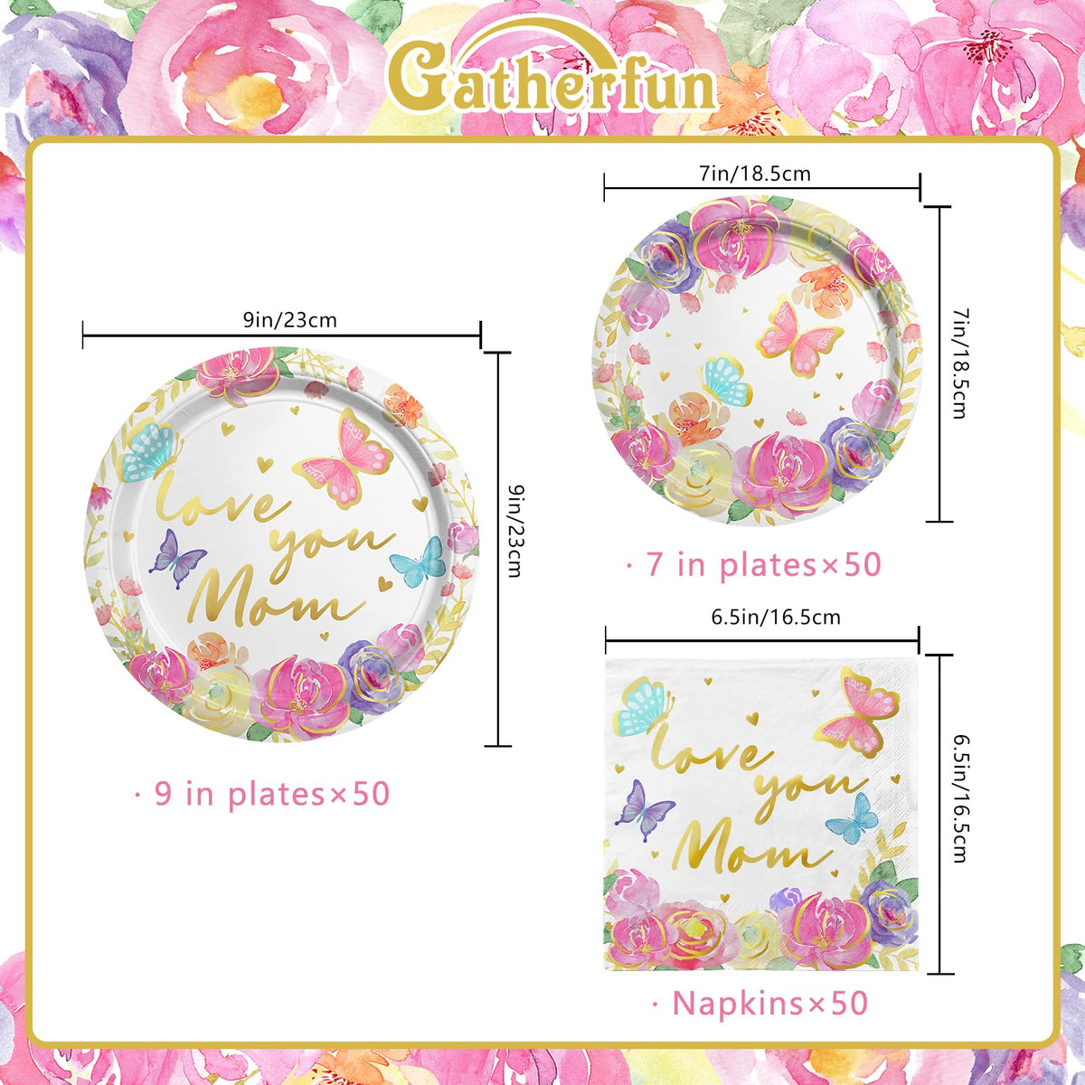 Gatherfun Mother's Day 7-inch dessert plates with cheerful design for easy serving