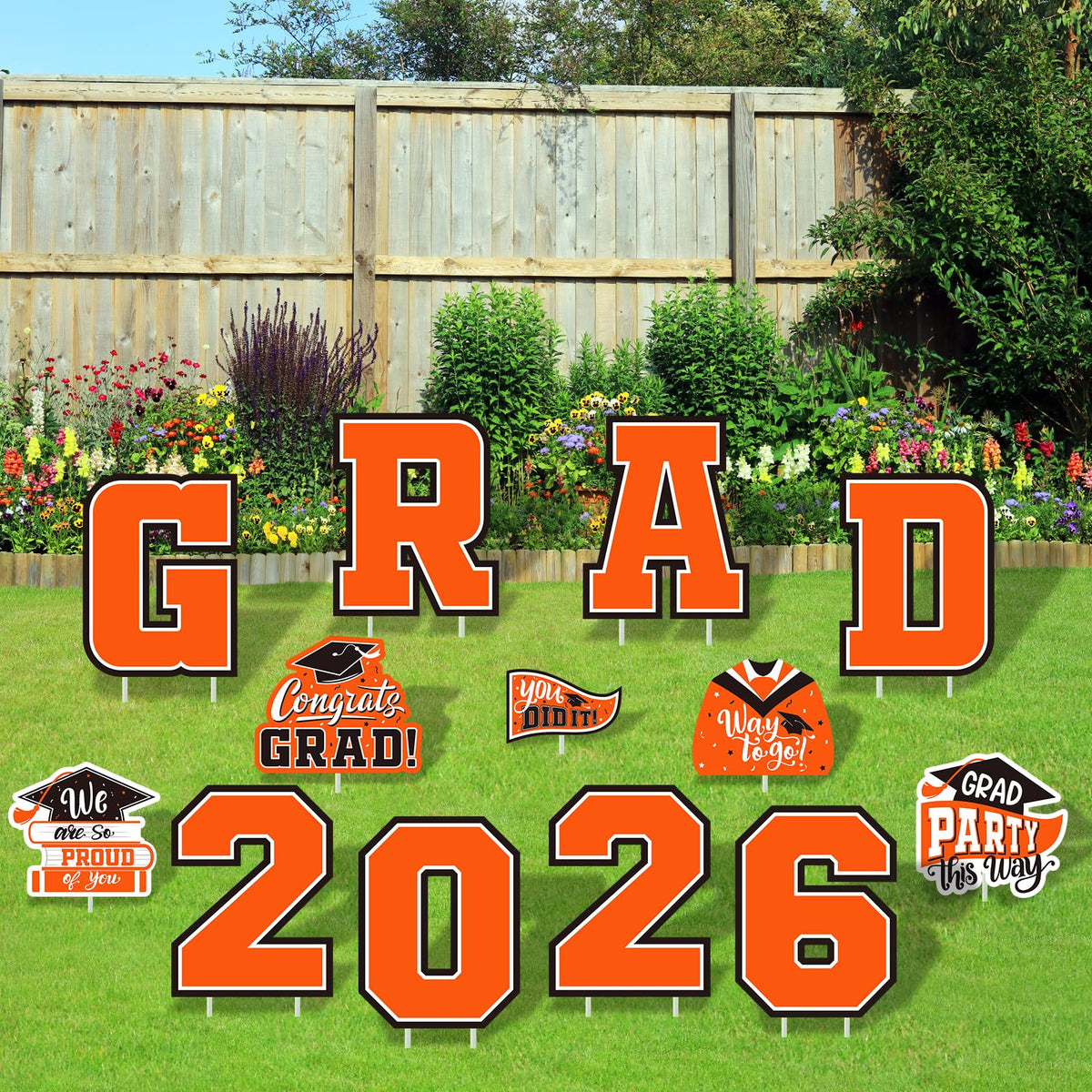 Gatherfun orange graduation yard sign cap for bold front-yard display