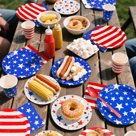 Gatherfun party decor ideas for coordinated patriotic tabletop setup