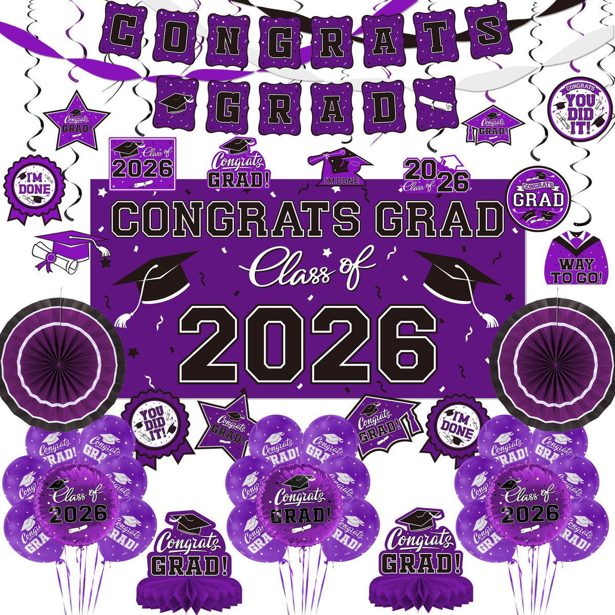 Gatherfun purple grad banner creates a bold Class of 2026 backdrop