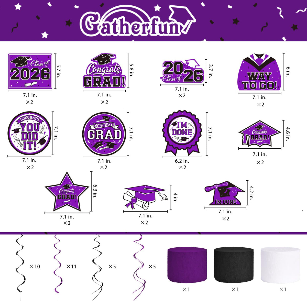 Gatherfun purple hanging swirls enhance photos with graduation-themed elements