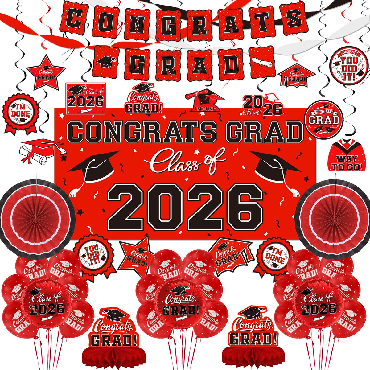 Gatherfun red congrats grad banner for vibrant photo backdrops.