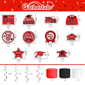 Gatherfun red foil swirls create dynamic ceiling decoration.