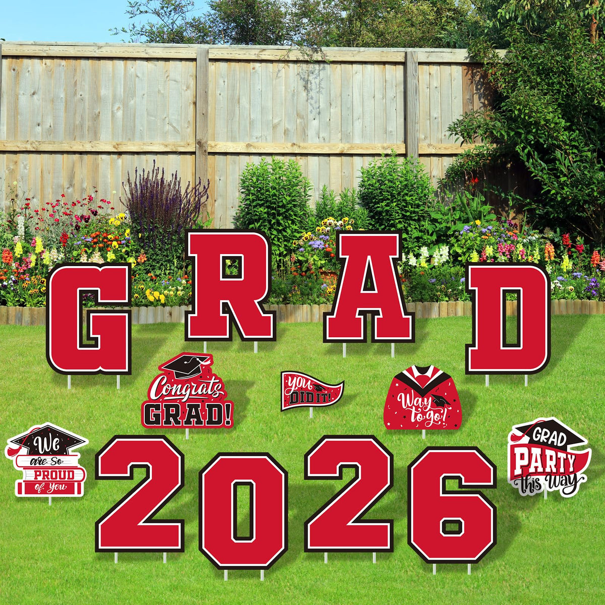 Gatherfun red grad yard sign for outdoor visibility at a front-yard celebration