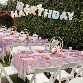Gatherfun unicorn banner brightens rooms with celebratory text and imagery