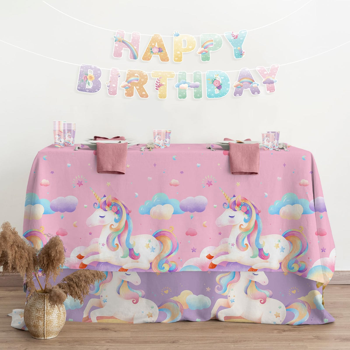 Gatherfun unicorn tablecloths protect surfaces with vibrant disposable designs