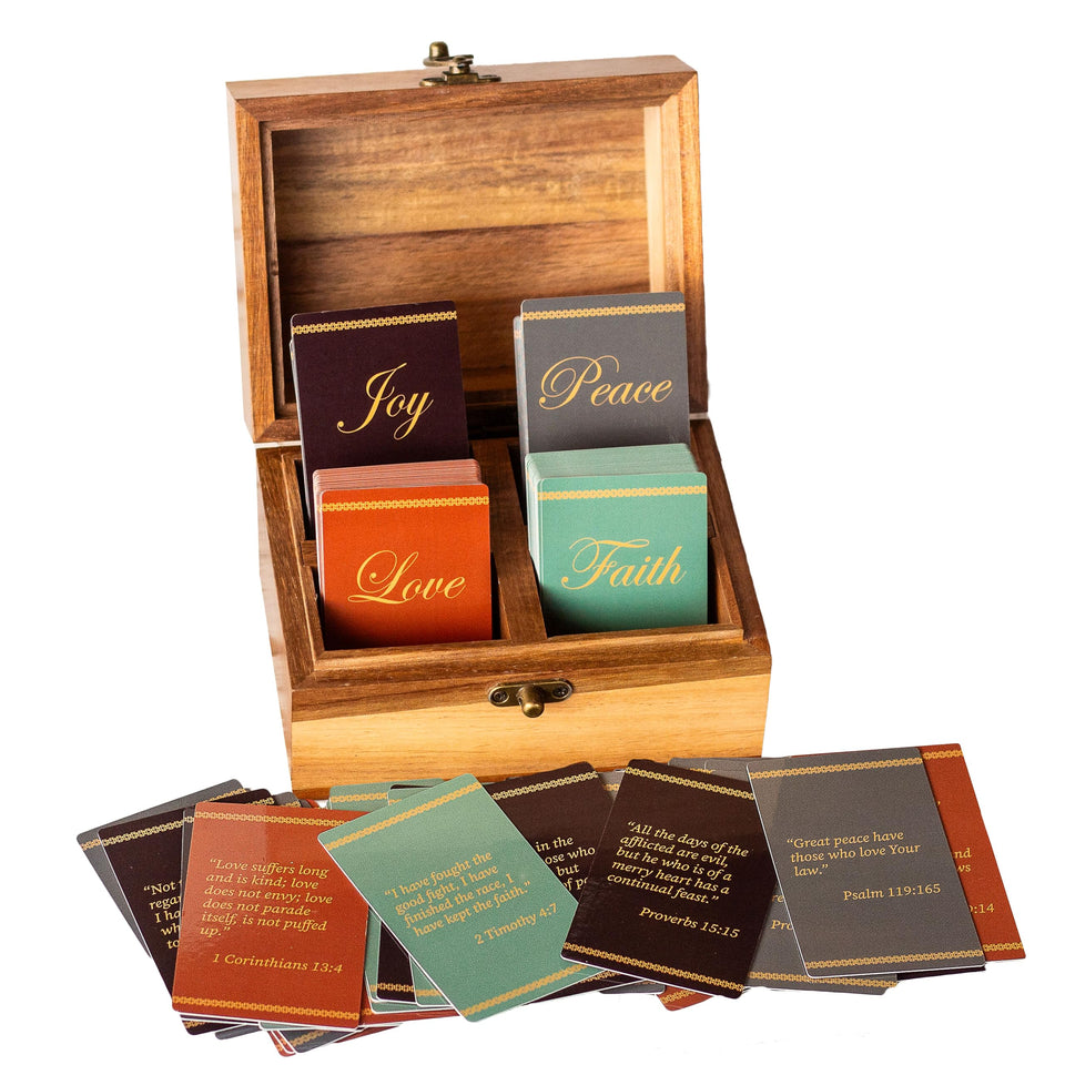 Gaucha Designs Bible Verse Box in acacia wood, ideal for daily inspiration.