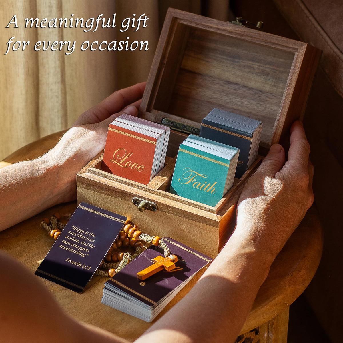 Box placed in a prayer space, combining decor with spiritual reflection.