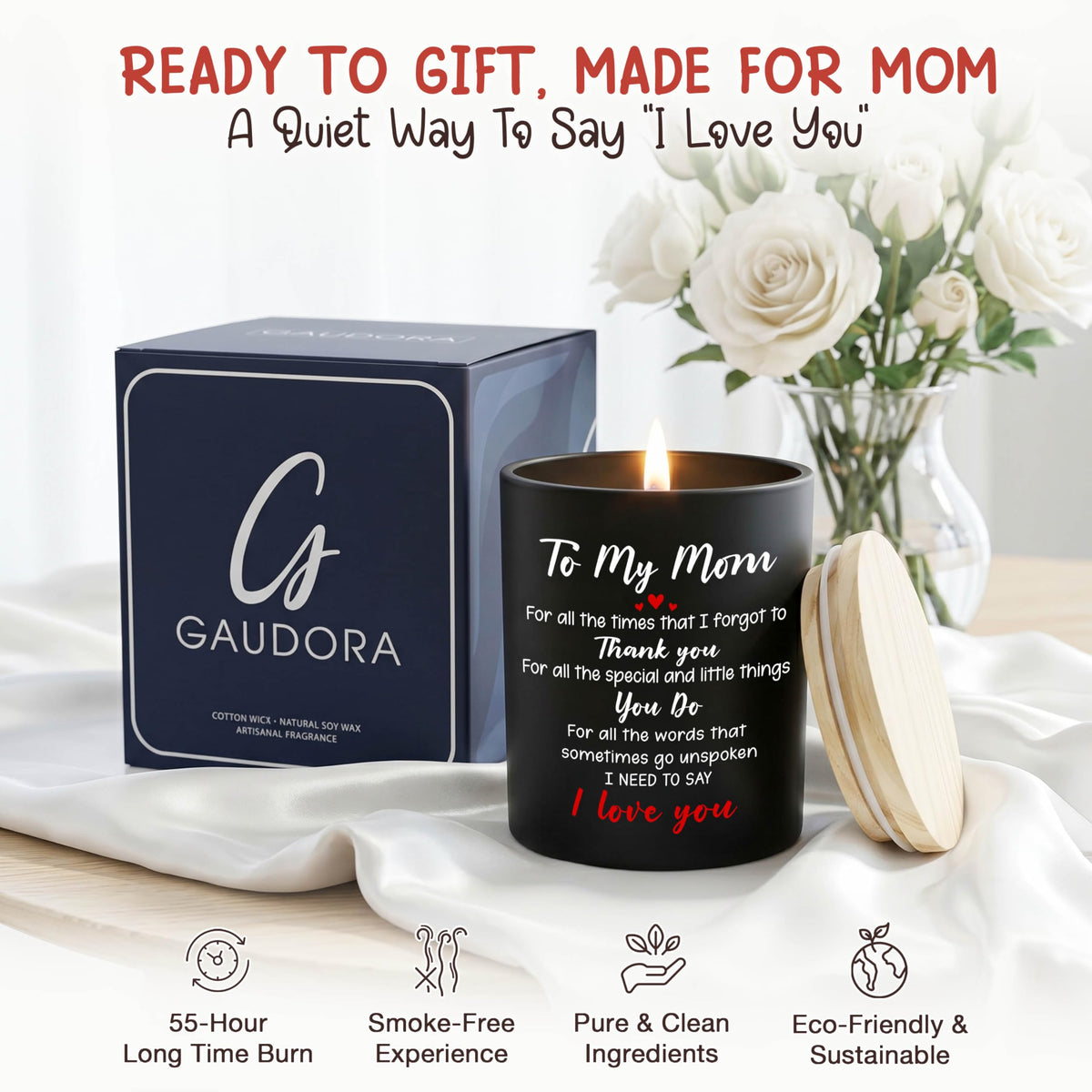 GAUDORA lavender vanilla candle in living room scene for relaxing ambiance.