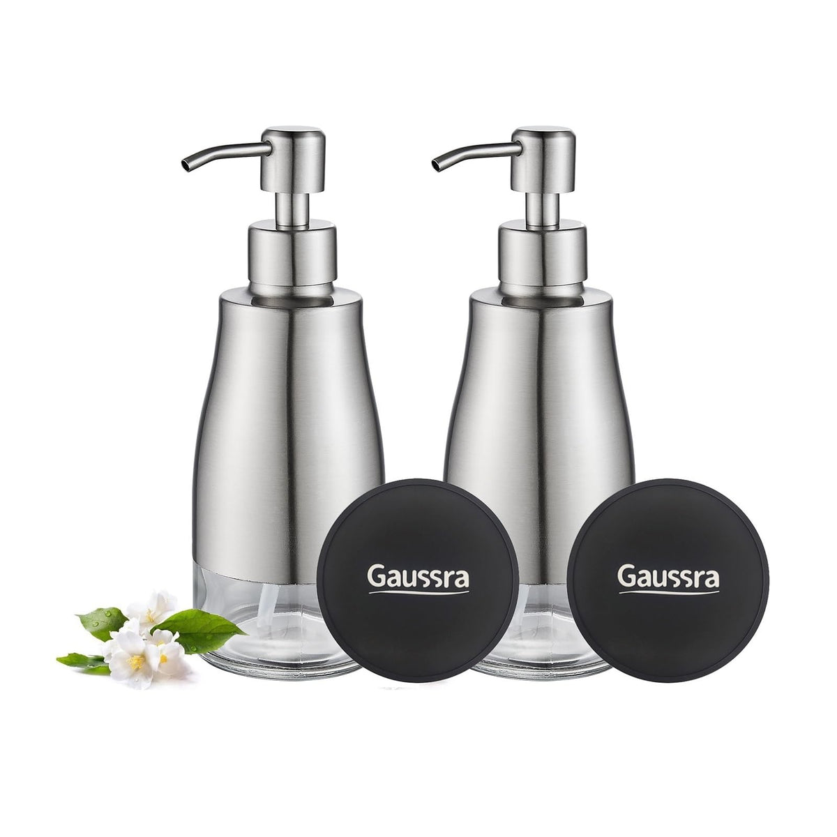 Gaussra soap dispenser with brushed nickel finish for stylish bathroom organization