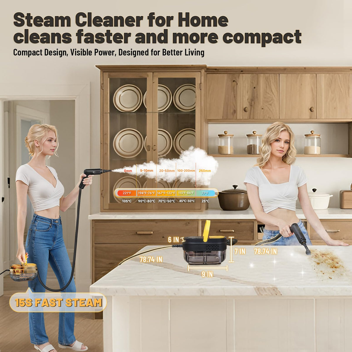 Gautye steam cleaner 3 level control for delicate to tough stains