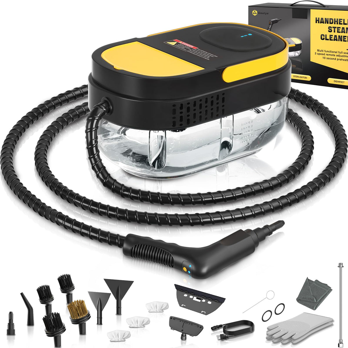 Gautye steam cleaner front view for versatile home cleaning across surfaces