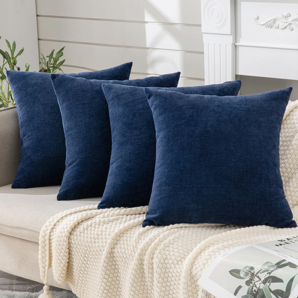 GAWAMAY decorative square pillow cover in navy, front view, soft chenille texture.