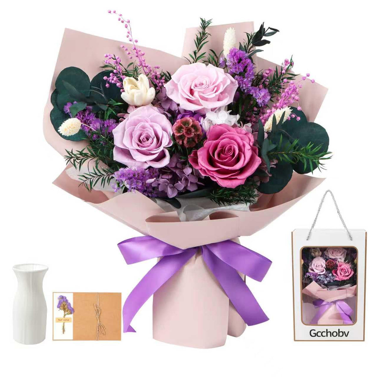 Gcchobv preserved flowers bouquet pastel lilac, a long-lasting centerpiece for any room.