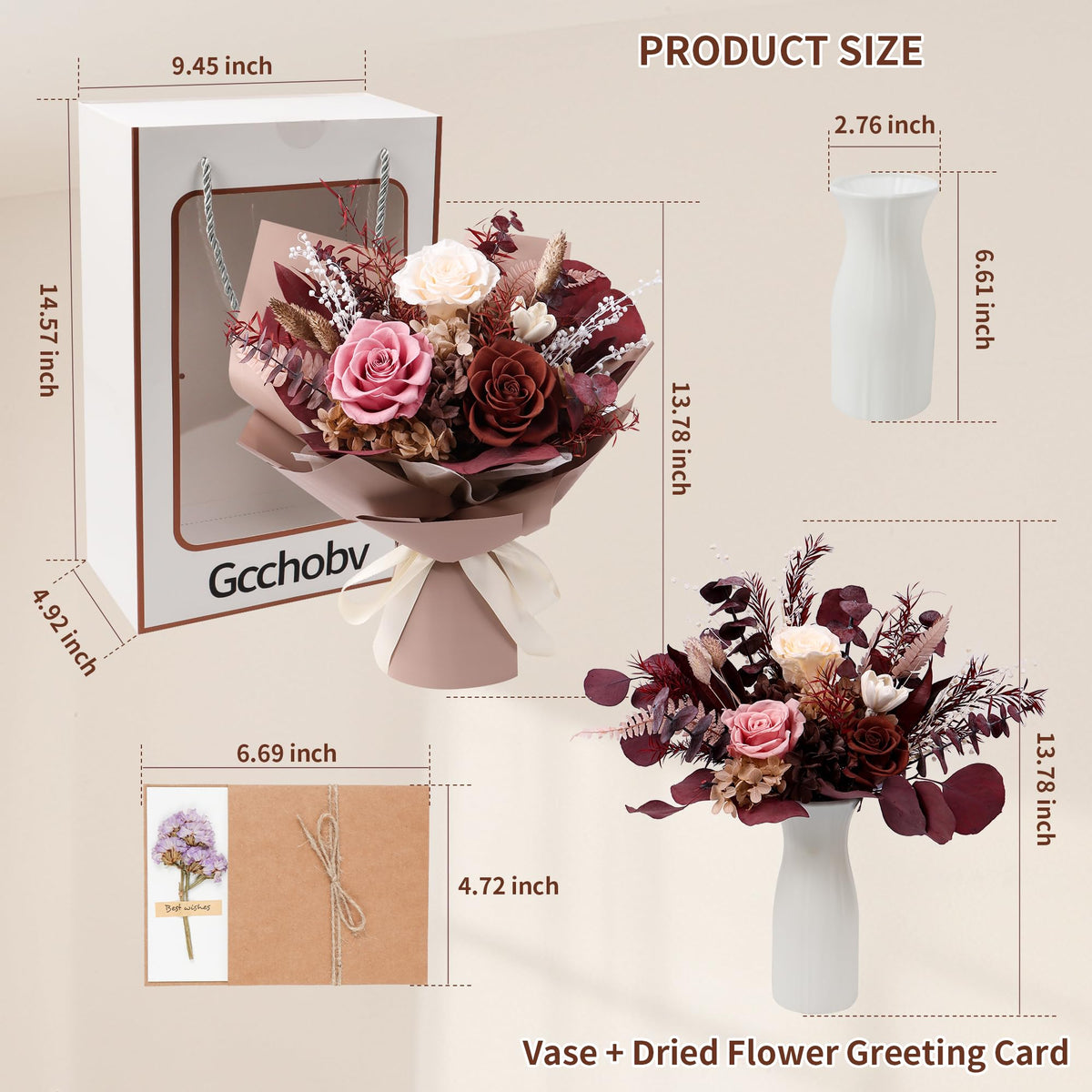 Gcchobv preserved flowers gift box caramel ideal for easy, ready-to-gift occasions