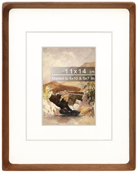 Gdfmsc 11x14 frame with mat front view shows natural walnut and clear glass.