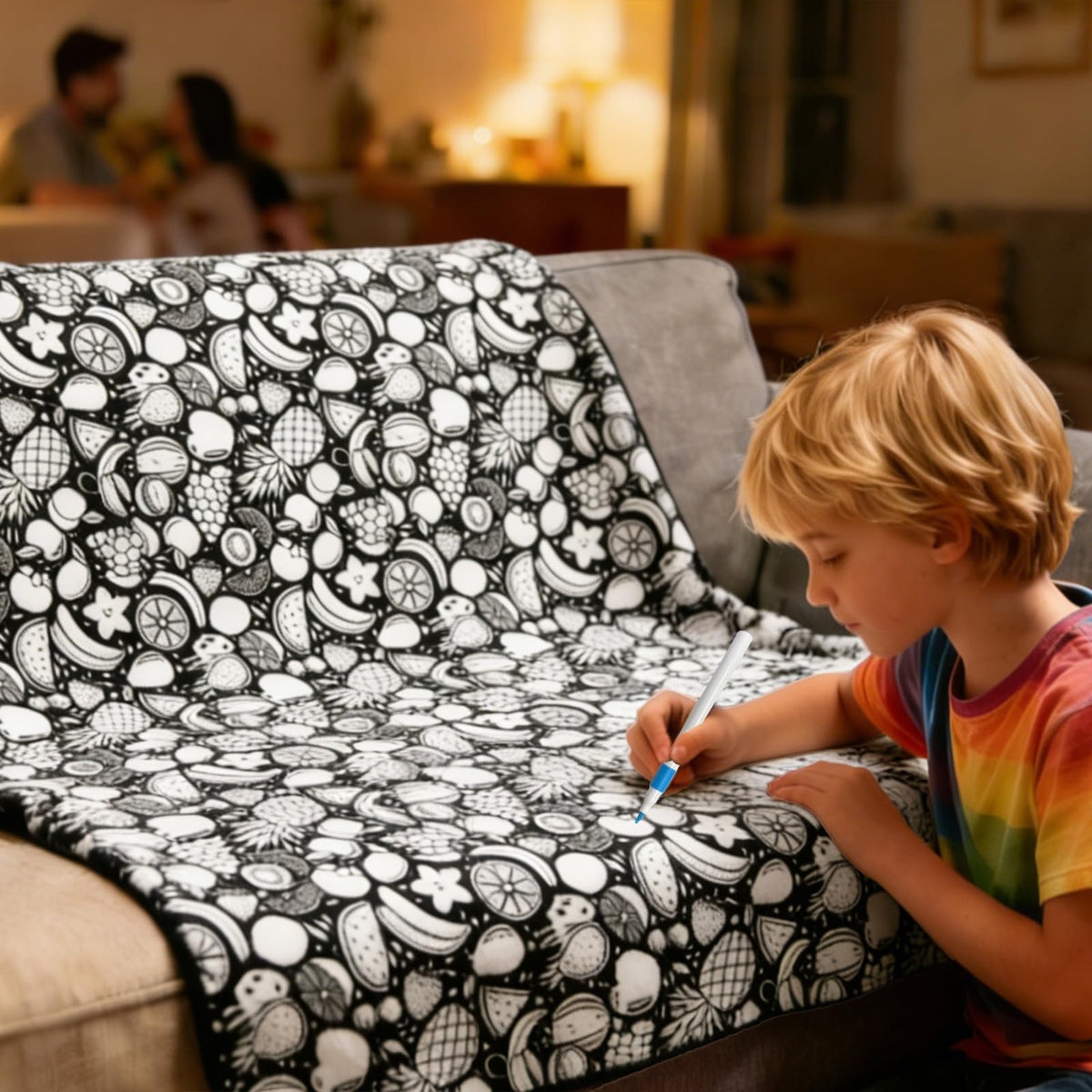 GDGJWL color-your-own blanket displayed as wall tapestry after personalization.